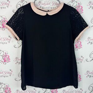 Twik tshirt top lace sleeves luxe Elegant Black and Pink Women's Top